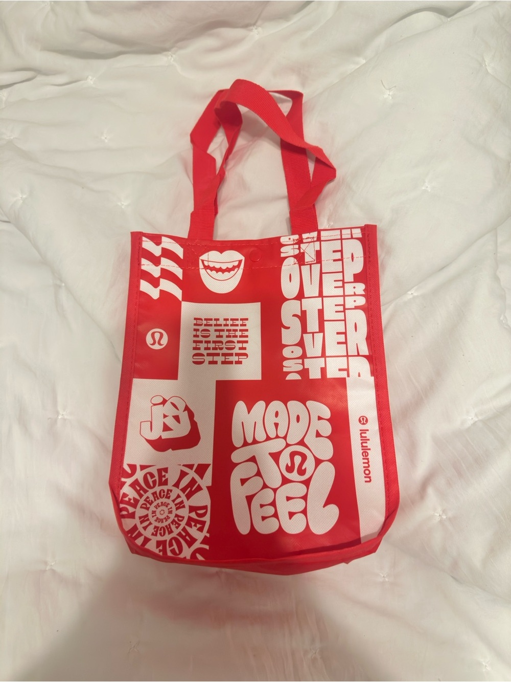 Lululemon reusable Tote bag Red White Shopping bag